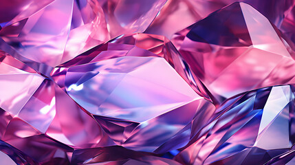 Graff Pink Diamond texture, iridescent texture, faceted gem crystal refractions panorama background - obrazy, fototapety, plakaty