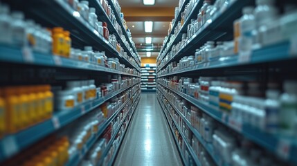 shelves with a variety of medications - obrazy, fototapety, plakaty