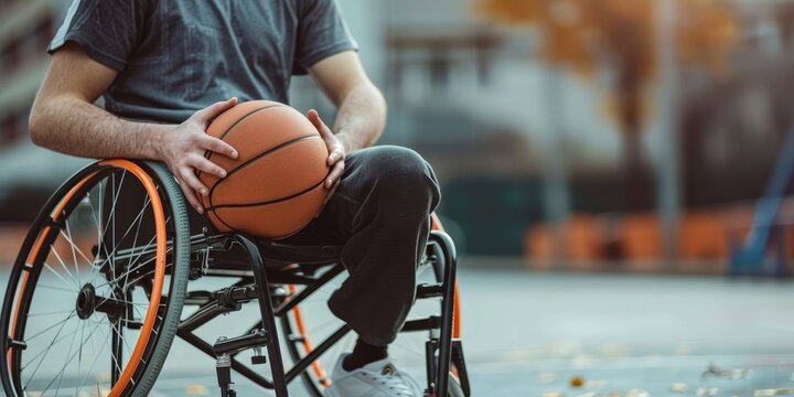 A man in a wheelchair is holding a basketball