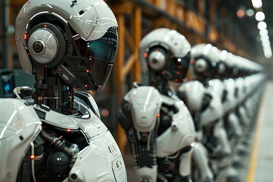 A scenario where robotic units are equipped with AI to make real-time production decisions