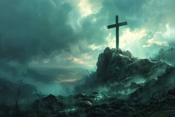 A religious mobile app loading screen, featuring the Golgotha hill cross as a symbol of patience and hope