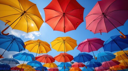 decor of multi-colored umbrellas hanging