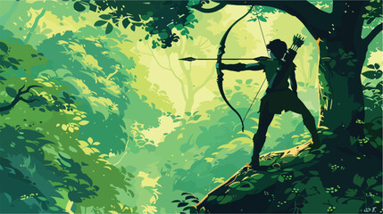 Archer standing on a tree in the fantasy forest digital