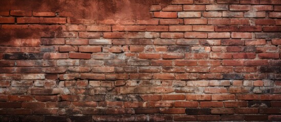 Red bricks designed like wallpaper cover a traditional brick wall creating a unique and textured finish