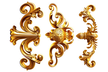 Gold baroque ornament element isolated on a transparent background