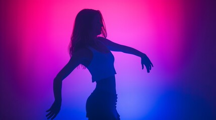 Fototapeta premium A woman is dancing in a purple background