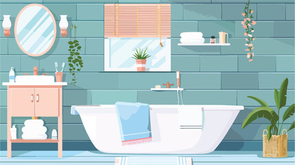 Bathroom interior. Vector flat illustration flat vector - obrazy, fototapety, plakaty