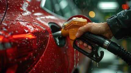 filling a car with gasoline tank close-up - obrazy, fototapety, plakaty