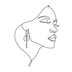 Woman Head One Line Vector Drawing. Style Template with Abstract Female Face. Woman Silhouette in Modern Minimalist Simple Linear Style for Beauty and Fashion Design