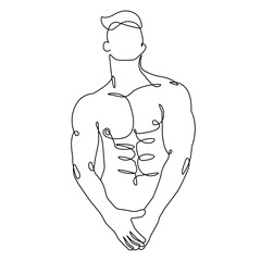 Muscular Man Abstract Silhouette Trendy Line Art Drawing. One Line Illustration of Male Figure Minimalistic Black Lines Drawing. Modern Scandinavian Design. Vector EPS 10