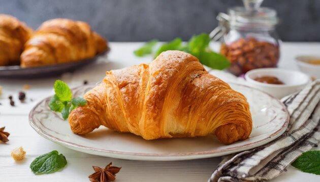 Baked Croissant on a White Plate
