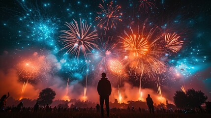 Fototapeta na wymiar festive fireworks night landscape