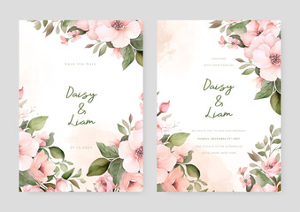 Pink orchid modern wedding invitation template with floral and flower