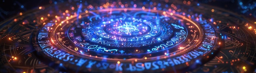 The zodiac circle glowing, twelve signs each holding the key to cosmic secrets 3d illustration - obrazy, fototapety, plakaty
