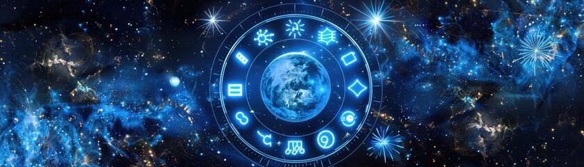 Zodiac symbols forming a circle, cosmic power uniting the twelve signs 3d illustration - obrazy, fototapety, plakaty