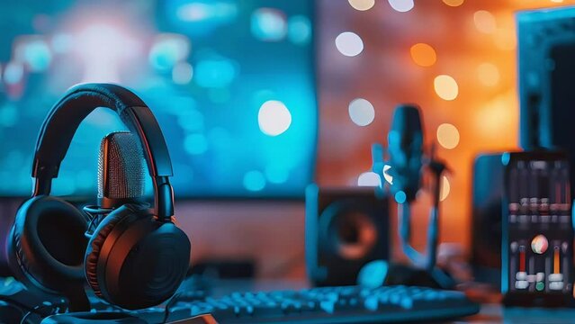 Explore a vibrant, 3D-animated interior of a music and podcast recording studio. Engage with detailed scientific illustrations for immersive learning experiences.