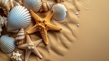 Fototapeta na wymiar starfish and shells on the seashore