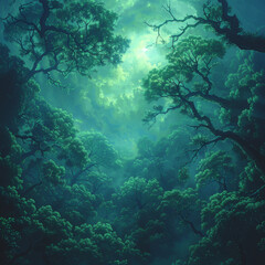 Fototapeta premium Forest Dusk: Rough Leafy Mist with Stellar Formation