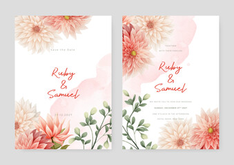 Pink chrysanthemum vector elegant watercolor wedding invitation floral design