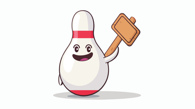 Cartoon illustration of a smiling bowling pin holding
