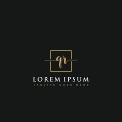 Luxurious minimalist elegant handwritten Initials letters QR linked inside square line box vector logo designs inspirations in gold colors for company, hotel, boutique, jewelry, restaurant or branding