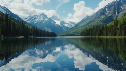 Fototapeta na wymiar A lake surrounded by mountains