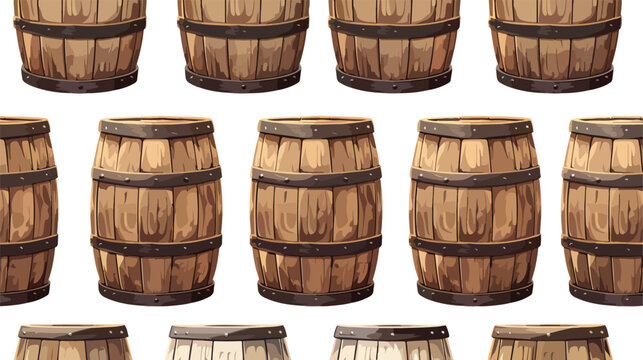 closeup of many wooden barrels flat vector isolated on white background 