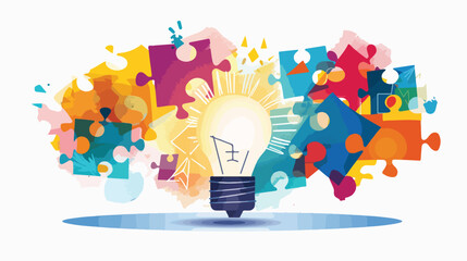 Colorful smart thinking lamp and puzzle illustration vector