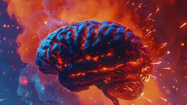 n animated 3D scientific illustration of a human brain, displaying intricate details and dynamic functionalities