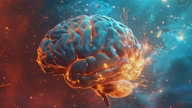 n animated 3D scientific illustration of a human brain, displaying intricate details and dynamic functionalities