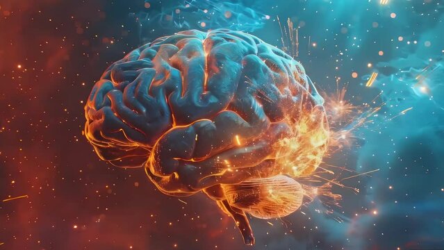 n animated 3D scientific illustration of a human brain, displaying intricate details and dynamic functionalities