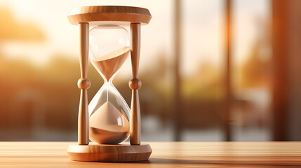 An hourglass showing the time running out countdown with blured background
 - obrazy, fototapety, plakaty