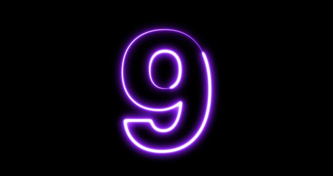 Animated neon number nine