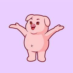 Cute happy pig icon vector mascot. Flat design cartoon illustration