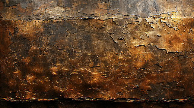 A wall with a lot of rust and peeling paint. The wall is brown and has a lot of texture