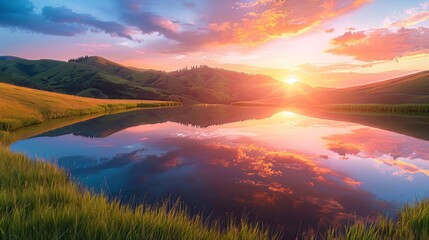 Obraz premium A breathtaking sunset vista reflecting the perfect beauty of nature