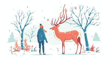 deer and person with antlers fantasy pagan winter sols - obrazy, fototapety, plakaty
