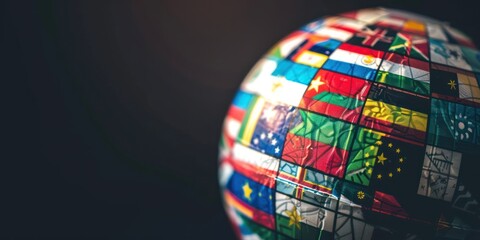 A globe with international flags, emphasizing global cooperation.
