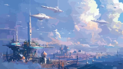 Foto op Canvas Digital painting of science fiction space city in the © Nobel