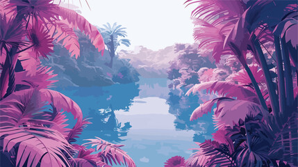 Dramatic surreal dreamlike infrared tropical jungle  - obrazy, fototapety, plakaty