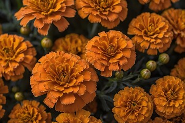 Close up detalle de flores  de cempasúchil o de dia de muertos color naranja. Festividades de otoño