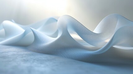 A single, tranquil 3D ribbon floats on a calming background, adorned with delicate geometric lines.