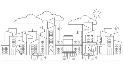 Fototapeta premium Black and white city building line art vector icon design illustration template background