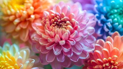 Multicolored chrysanthemum flower. Close-up. Colored Petals, A close up shot of a blooming flower, Colorful flower on black background. Close up, ai generated  - obrazy, fototapety, plakaty