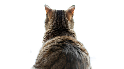 cat sitting view from back isolated transparent on white background, generative Ai