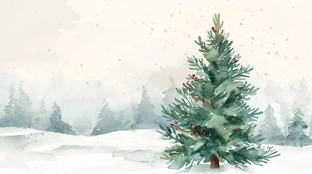 Watercolor Christmas tree painting, generative Ai