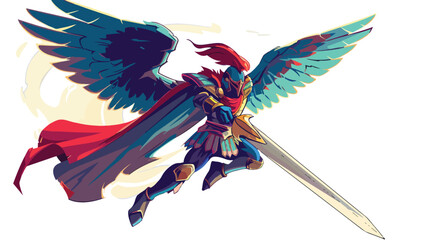 Obraz na płótnie Canvas fantasy flying warrior with sword flat vector 