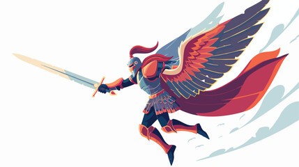 fantasy flying warrior with sword flat vector 