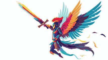 fantasy flying warrior with sword flat vector 