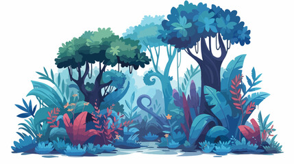 Fototapeta na wymiar Fantasy forest jungle scene flat vector isolated on white background 